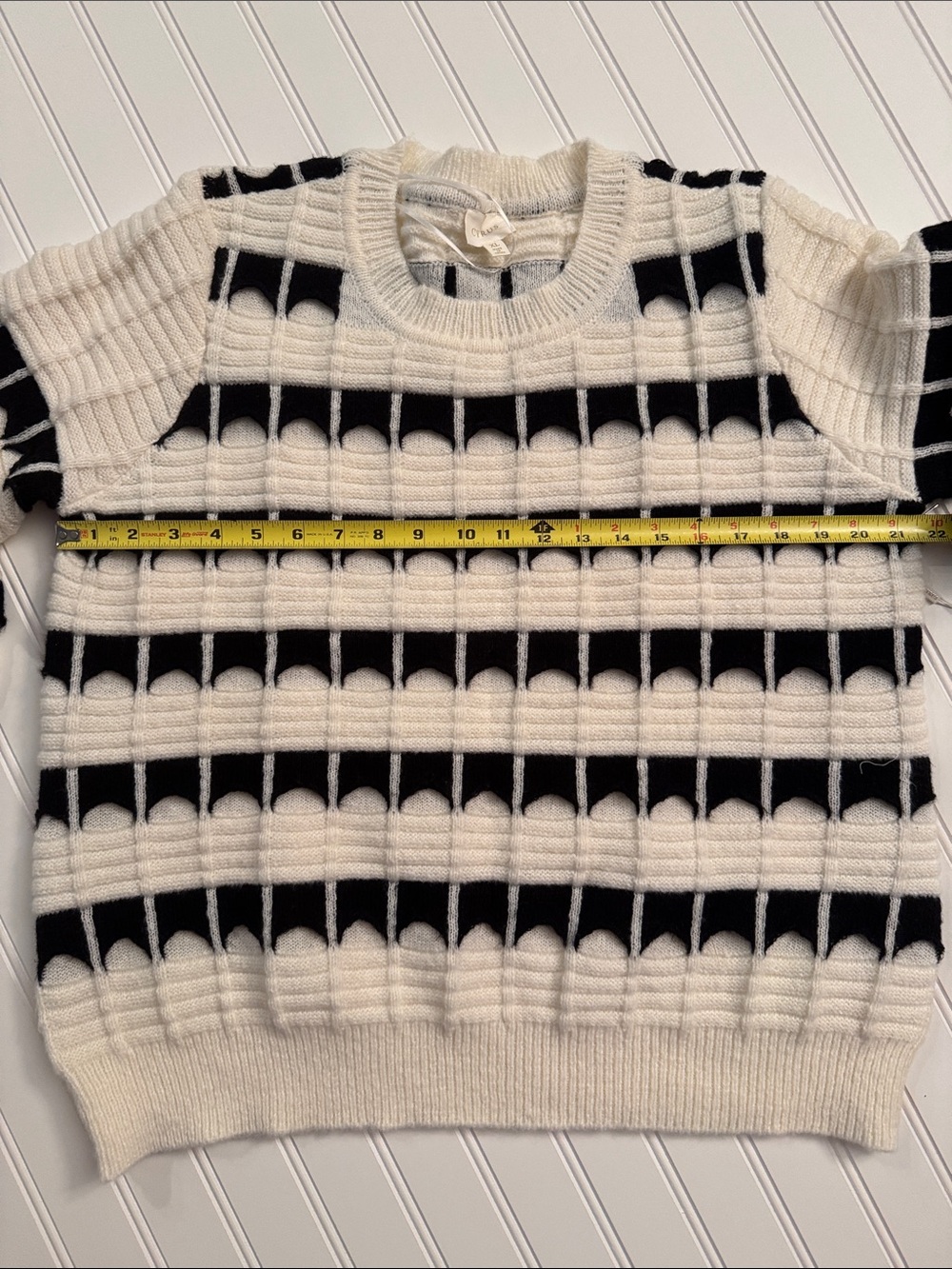 NWT Cyrus Chunky Textured Windowpane Crewneck Sweater XL Cream Black - Picture 5 of 9